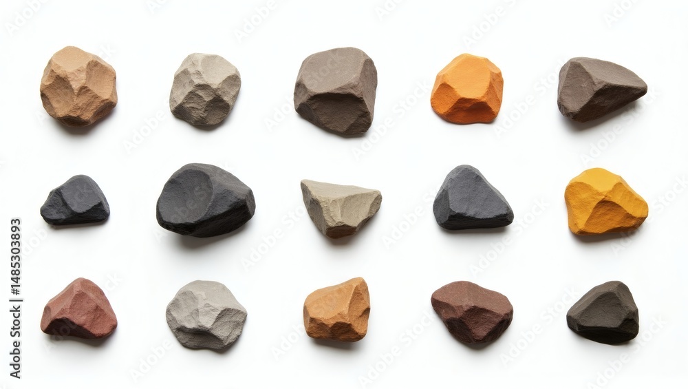 Aufkleber an array of uniquely shaped stones of various colors, exuding natural beauty and geological diversit