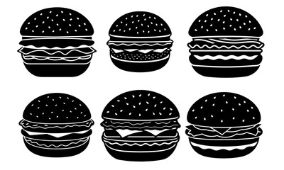 Burger Silhouette Delight: A meticulously crafted collection of burger silhouettes showcases the iconic sandwich, each variant offering a glimpse into the culinary world of fast-food classics.