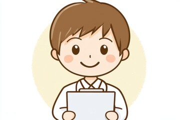 Happy Cartoon Character Holding Clipboard with Smiling Expression