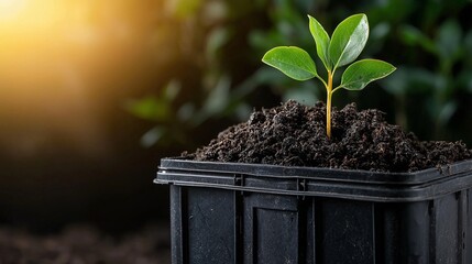 Tiny Sprout Emerging from Compost in Garden
