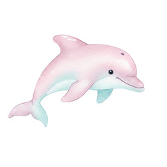 Fototapeta premium A cute, pink dolphin with a friendly expression and smooth, streamlined fins.