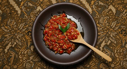 Indonesian chili sambal on batik fabric