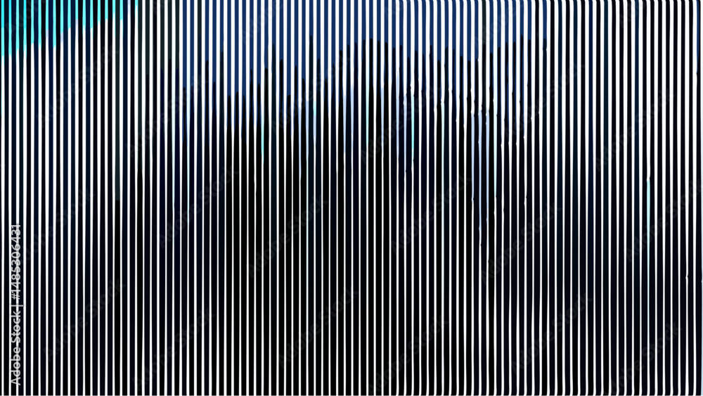 Poster vertical lines with color gradient from green and blue to black creating an optical illusion effect
