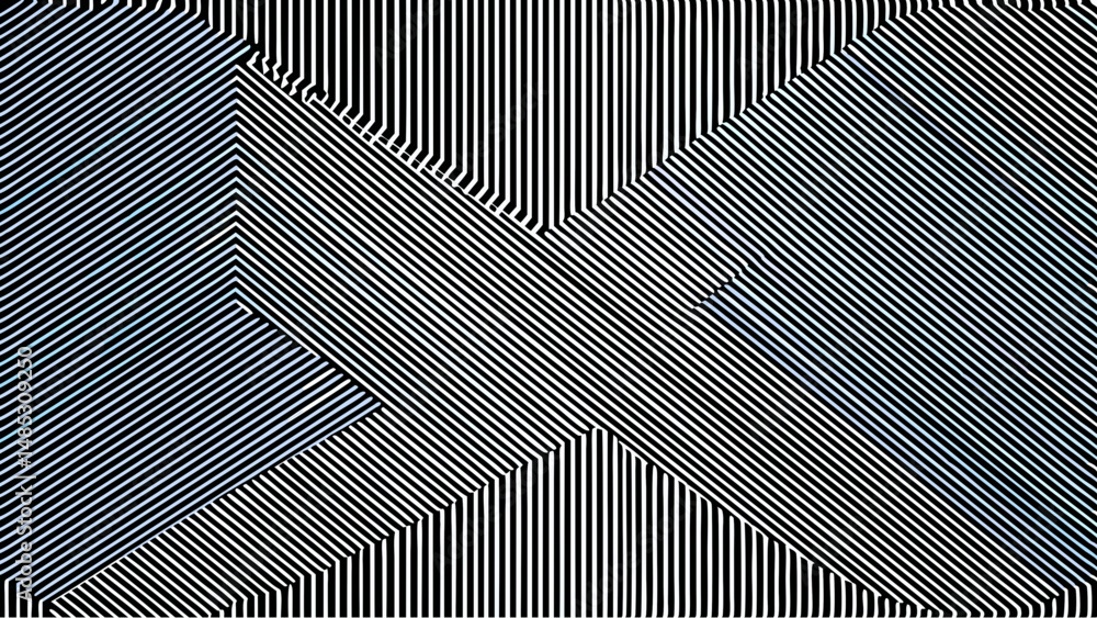 Poster abstract optical illusion with black and white stripes forming geometric patterns and intersecting l