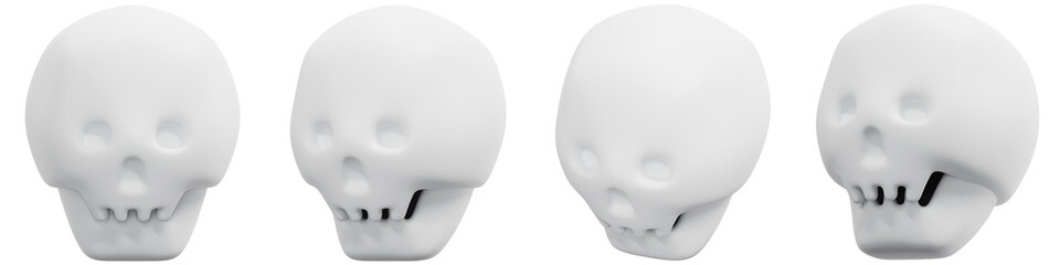 Set of White Human Skulls 3d Render Icon Illustration