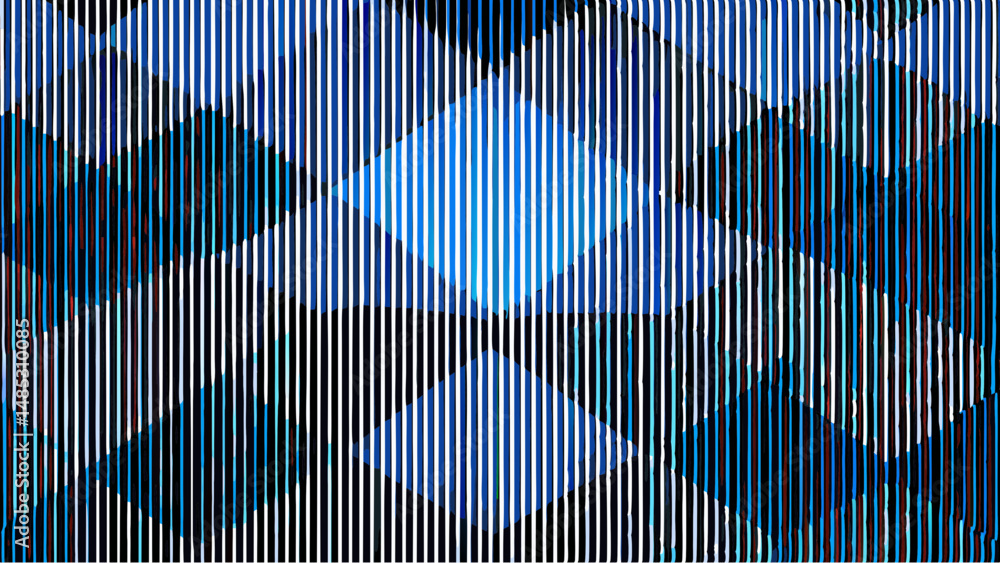 Poster abstract image showing vertical lines with geometric shapes in shades of blue and white pattern desi
