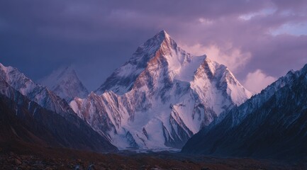 Majestic peak bathed in twilight hues
