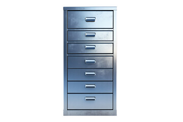 a metal cabinet with five drawers and a door