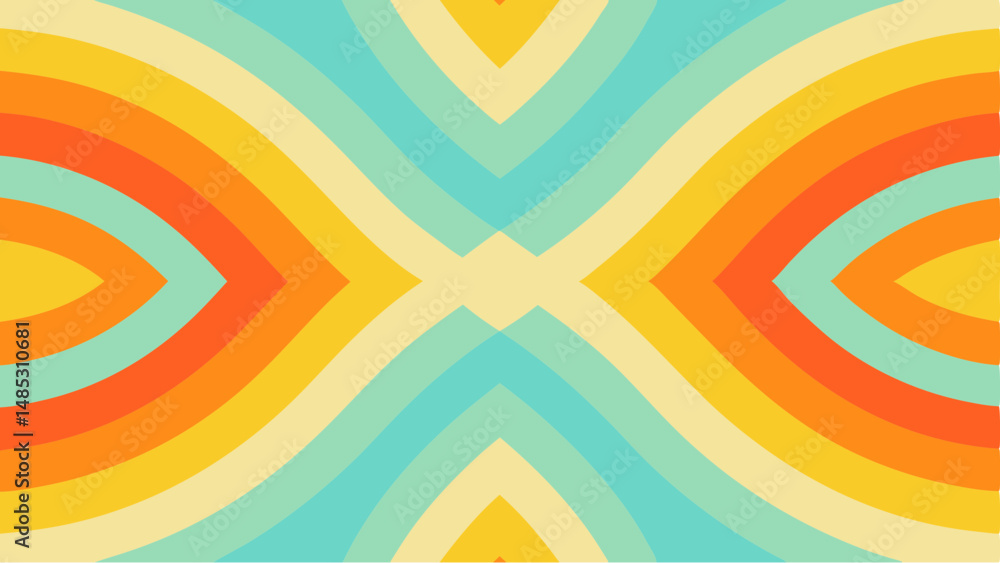 Poster abstract symmetrical pattern with curved lines in yellow orange and blue color palette design art
