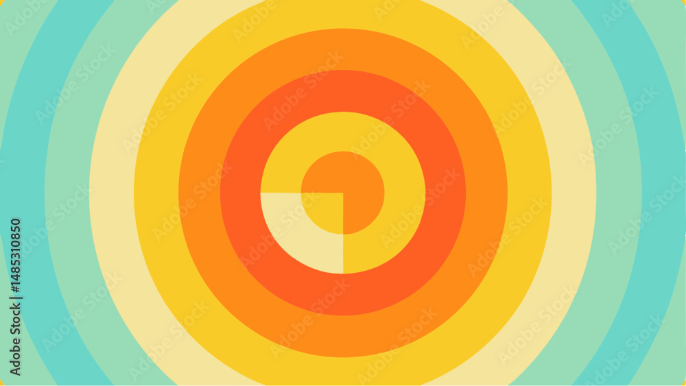 Aufkleber concentric circles in shades of orange yellow and blue creating a retro style target design element