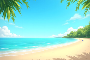 Fototapeta premium Serene tropical Beach. Pristine beach with turquoise waters and palm trees under a bright blue sky.generative ai