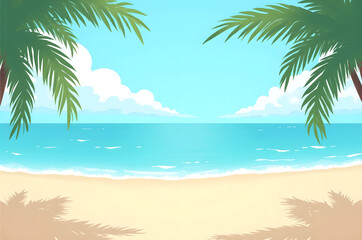 Serene tropical Beach. Pristine beach with turquoise waters and palm trees under a bright blue sky.generative ai