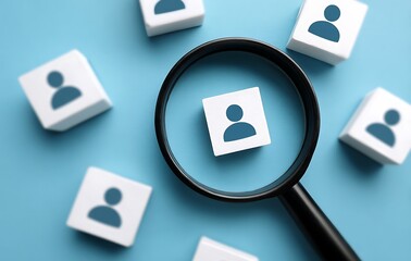 Finding the Perfect Candidate Talent Search Recruitment Magnifying Glass Person Icon Cubes