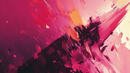 An abstract painting with pink, orange, and black colors.