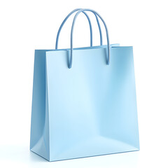 Light blue shopping bag standing on white background