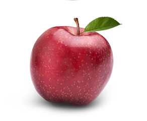 Red apple with leaf isolated on white.