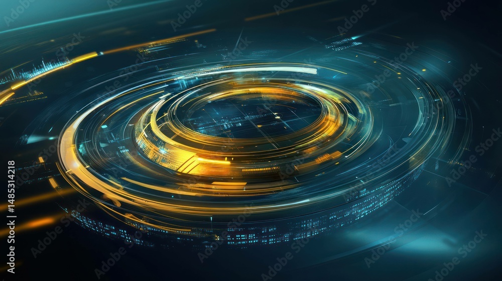 Poster abstract technology background with glowing concentric shapes.