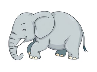 Fototapeta premium Cartoon styled cute sleeping elephant isolated on white