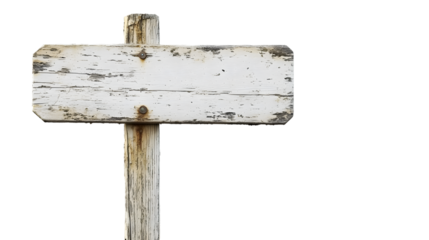 White Wooden Sign Post on Transparent Background for Professional Signage Displays