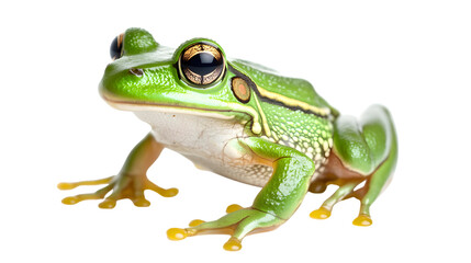 Obraz premium Vibrant Close-up of Green Frog on White Background for Nature Lovers