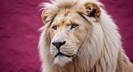 Lion Looking Away with Pink Background Wildlife Portrait