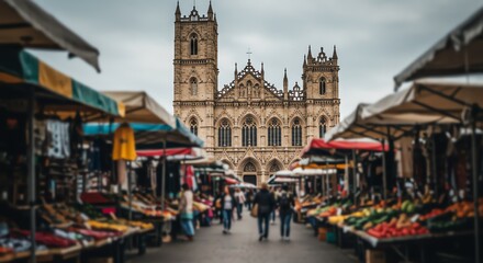 Obraz premium Outdoor market scene with historic architecture