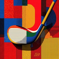Colorful abstract design featuring a golf club.