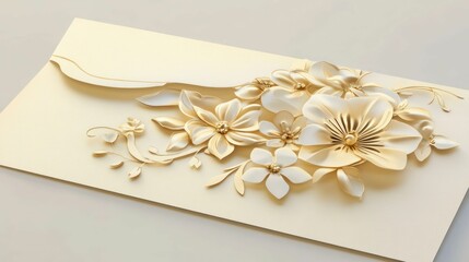 Elegant golden floral design on a formal invitation envelope