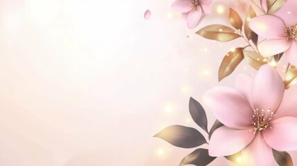 Elegant blossoms with soft pink petals and golden leaves. Floral desig
