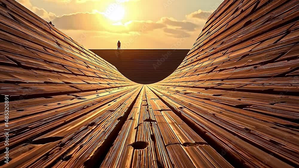 Aufkleber serene captivating scene of wooden pathway that curves gently leading viewer's eye towards distant h