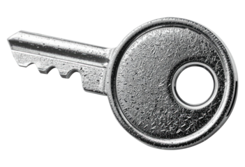 Silver House Key Cut Out Isolated on Transparent Background.
