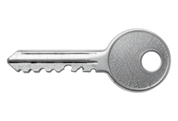 Silver House Key Cut Out Isolated on Transparent Background.