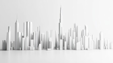 Obraz premium Minimalist all-white cityscape of skyscrapers with clean, modern lines