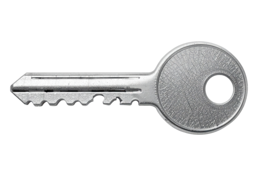 Silver House Key Cut Out Isolated on Transparent Background.
