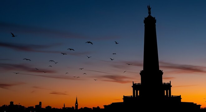 Silhouette monument at sunset