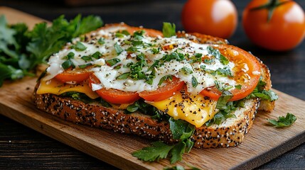 Open-Faced Sandwich with Tomatoes, Cheese, and Greens