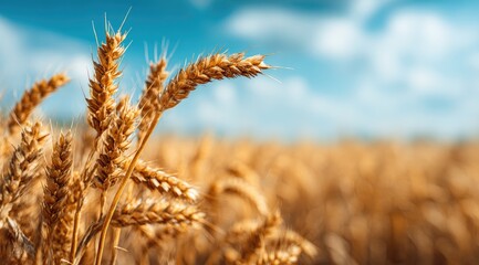 Fototapeta premium Golden wheat field under a vibrant sky