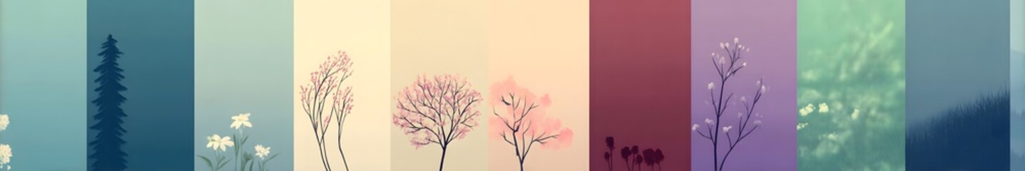 Naklejka premium Palette of Serenity: A gentle artistic arrangement of flora, portrayed in delicate hues, evokes a sense of peace and tranquility, perfect for those seeking a touch of natural beauty.