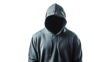 a man in a hoodie standing in front of a white background