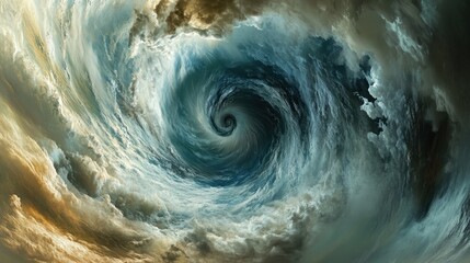 Satellite view of a powerful hurricane forming over the ocean, displaying a distinct spiral shape with a dark eye at the center.