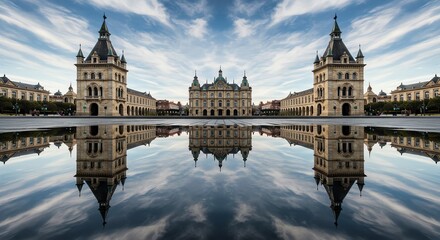 Fototapeta premium Symmetrical architecture reflection in water