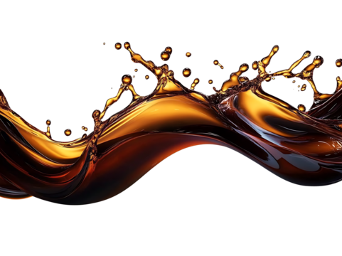 Flowing dark brown coffee splash cut out. similar to chocolate, milk tea, caramel on islated transfarent background, PNG.