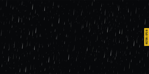 Rainy Weather Illustration on Black Background with Clouds and Raindrops