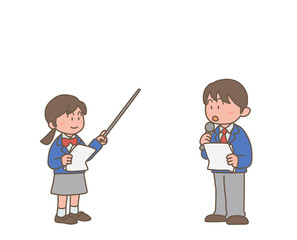 発表をする男子学生と女子学生	