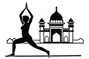 Yoga Red Fort India Silhouette Vector  Cultural Heritage and Wellness Illustration Design