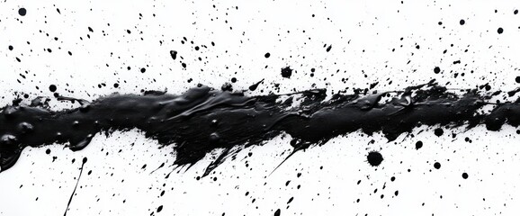 thick black paint stroke with scattered splatters on a white background creating a bold and dynamic contrast expressing raw energy and motion