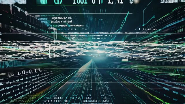 Abstract digital glitch effect with noise looped background, Error signal loop, Virus code and software hack concept,  Generative AI Videos.