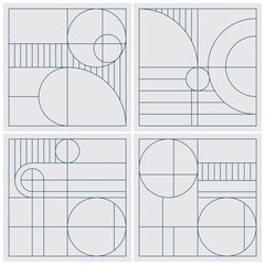 Geometric Pattern With Minimalist Mid Century Modern Blue Line Pattern Art Print For Glass And Wooden Art Work. Flat Hand Lines Drawing.