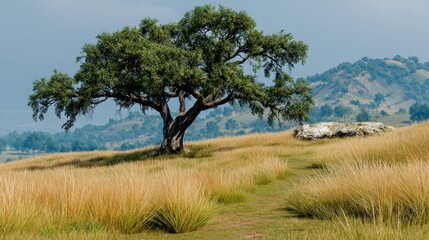 Obraz premium Solitary tree on hillside