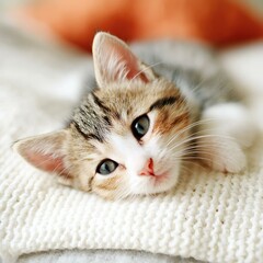 Cute Kitten on a Soft Blanket